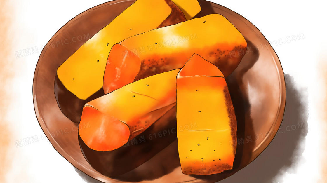 冬日暖和的烤红薯美食插画