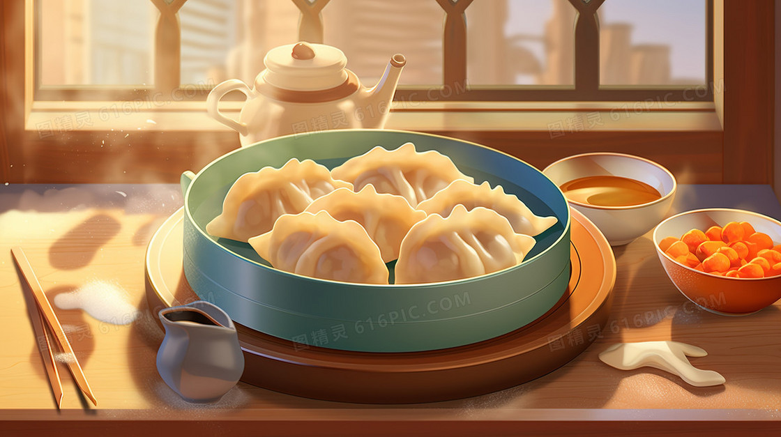 一碟美味的饺子插画