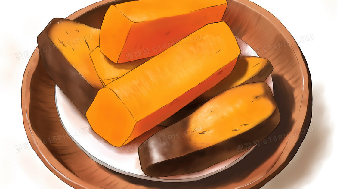 冬日暖和的烤红薯美食插画