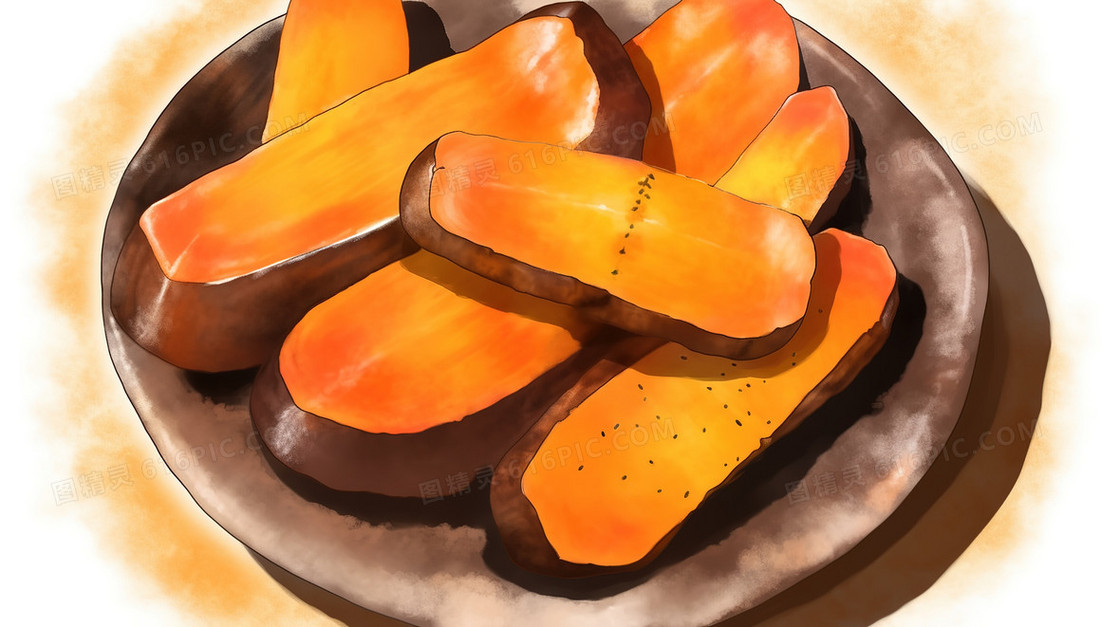冬日暖和的烤红薯美食插画