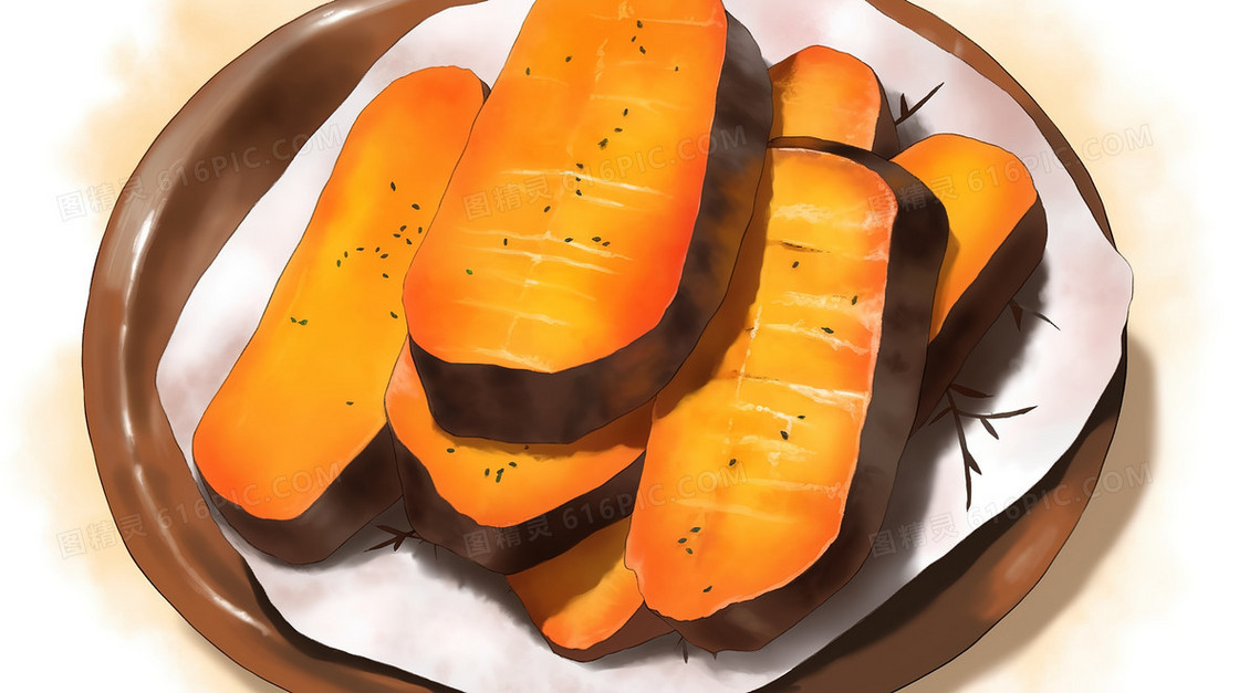 冬日暖和的烤红薯美食插画