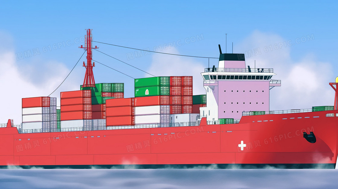 大海上的大货船插画