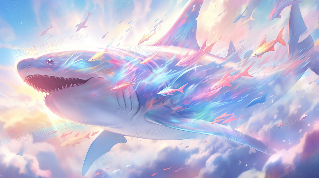 幻彩童话世界里的鲨鱼插画