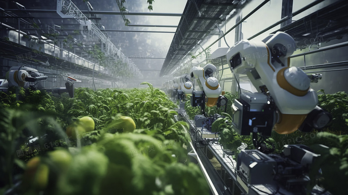 新型大棚农业农作物养殖栽培人工智能机器人插画