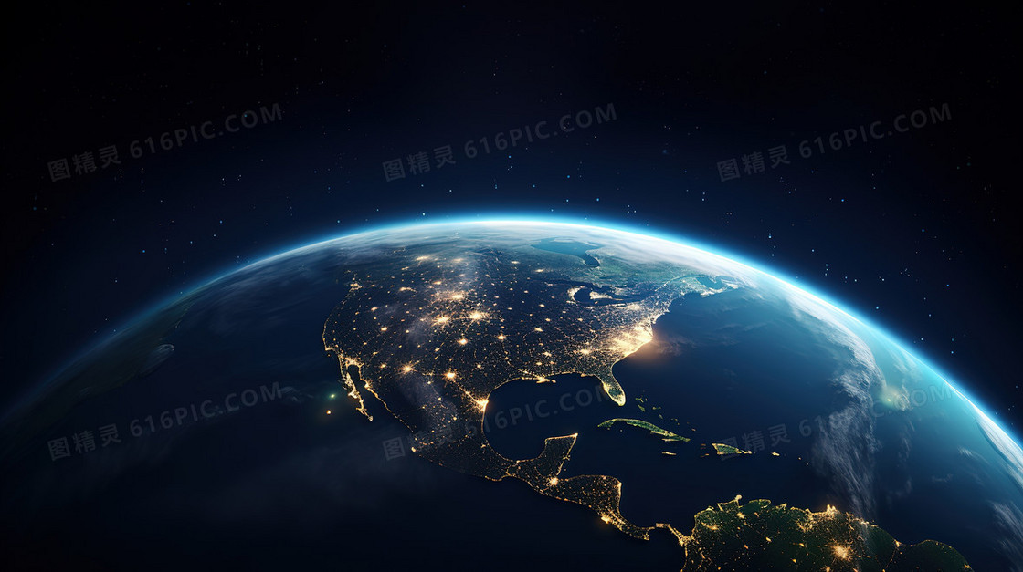 浩瀚宇宙中的蓝色星球创意图片