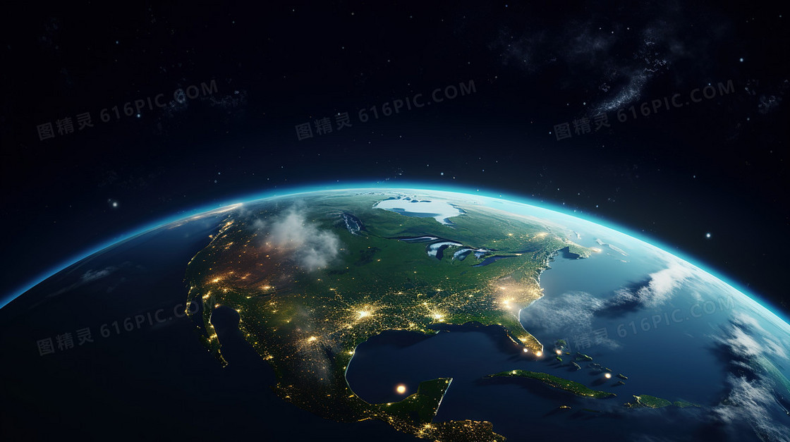 浩瀚宇宙中的蓝色星球创意图片