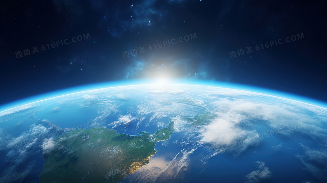 浩瀚宇宙中的蓝色星球创意图片
