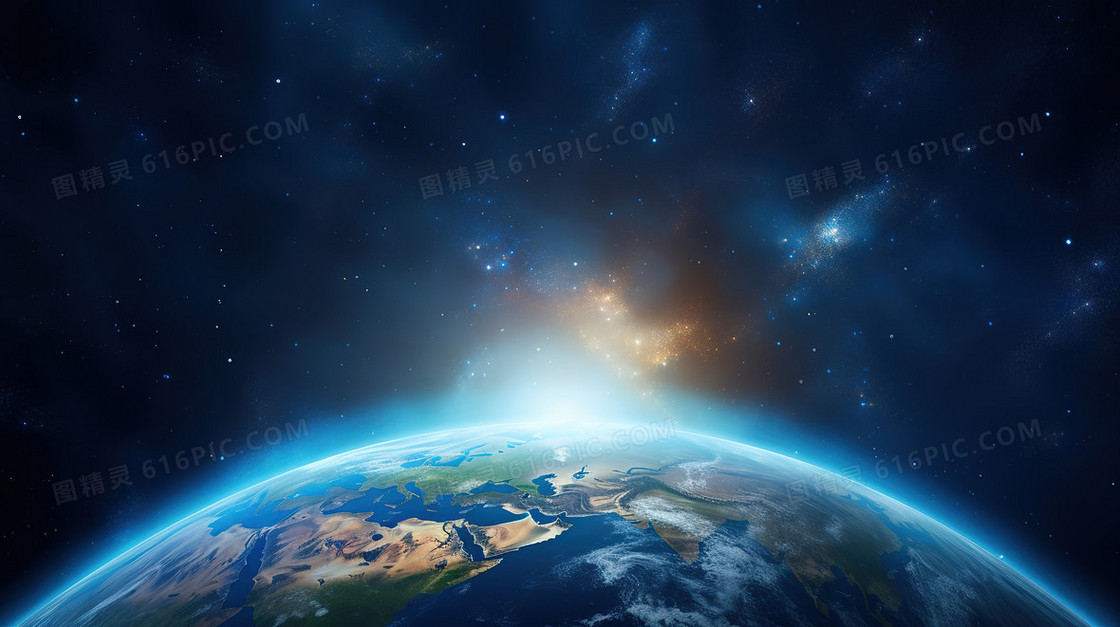 浩瀚宇宙中的蓝色星球创意图片