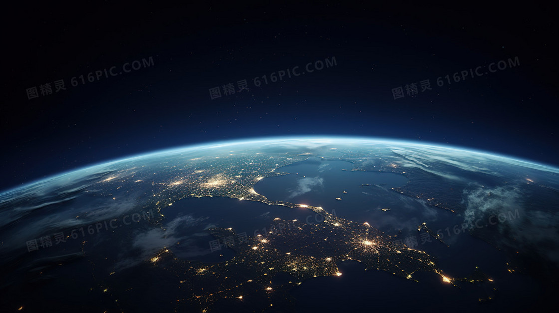 浩瀚宇宙中的蓝色星球创意图片