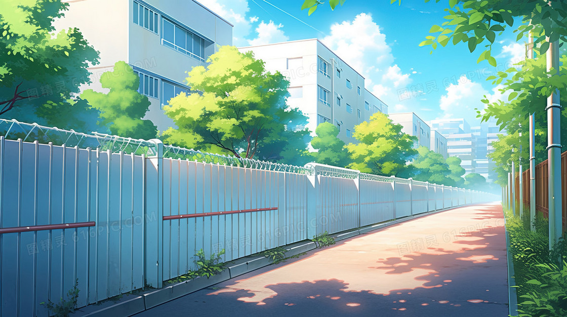 春季生机盎然的乡镇道路插画