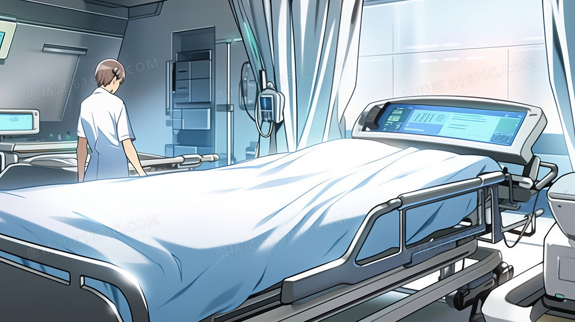 病床旁的医护人员插画