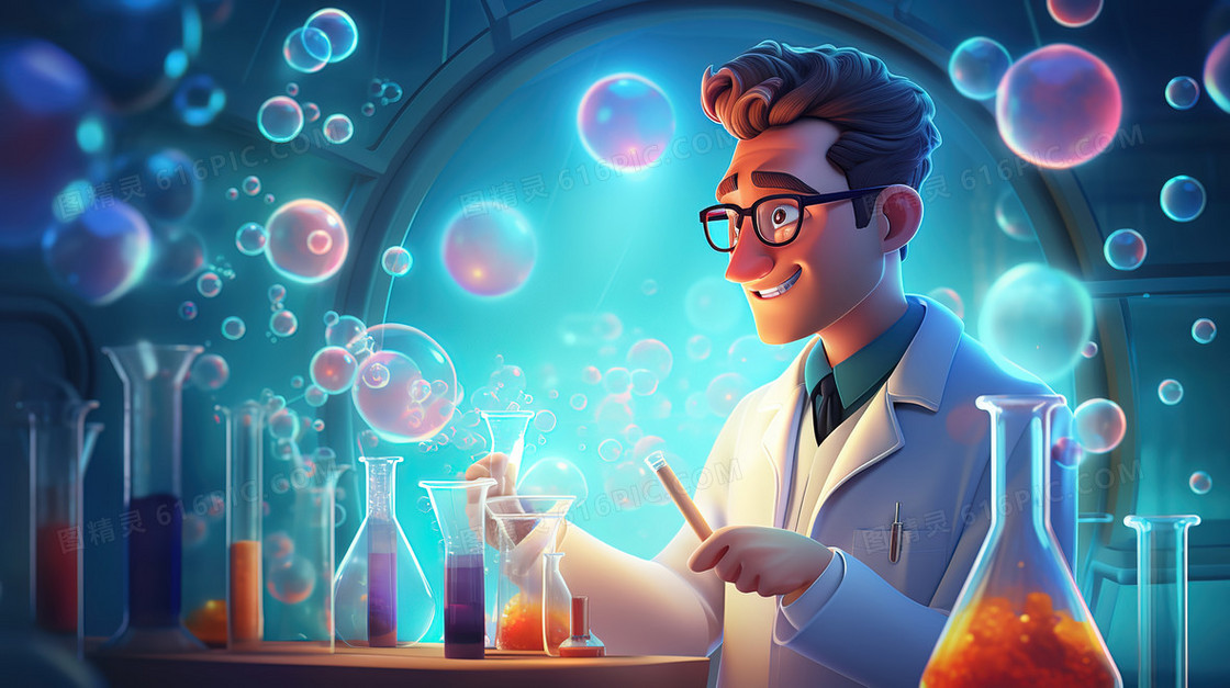实验室里研究化学实验的科学家插画