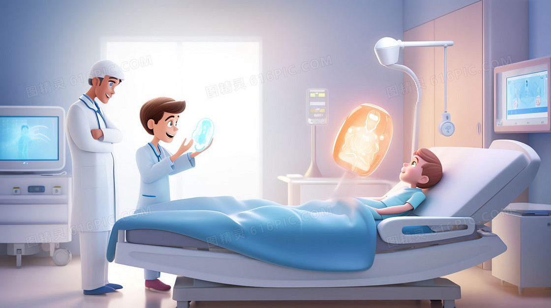 病房里的医生与病人插画