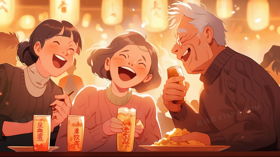 亲友聚会喝酒干杯插画