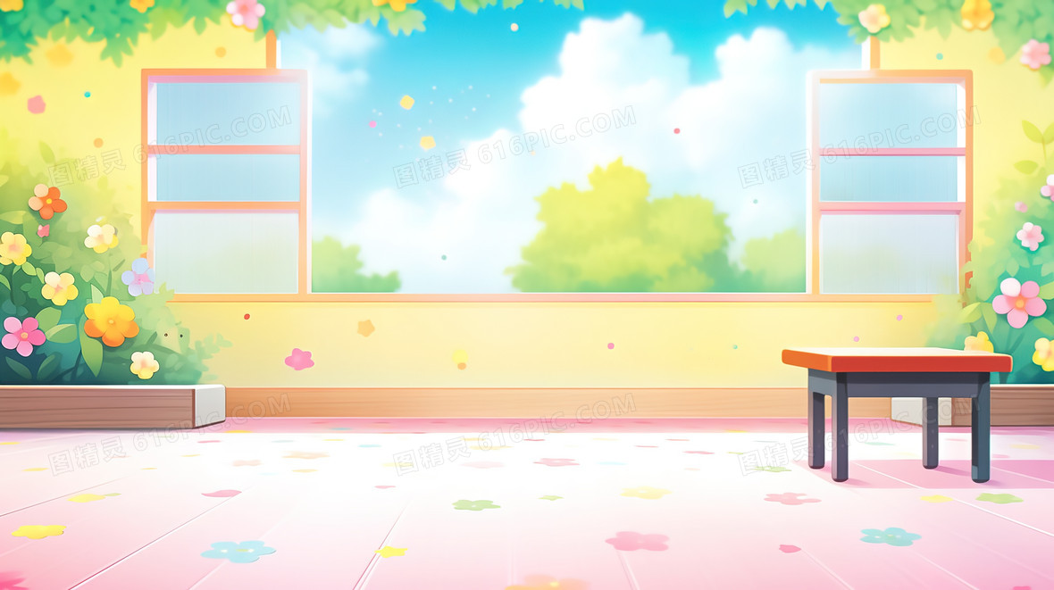校园里整洁明亮的教室插画背景图片下载_2912x1632像素JPG格式_编号z6yfr56me_图精灵