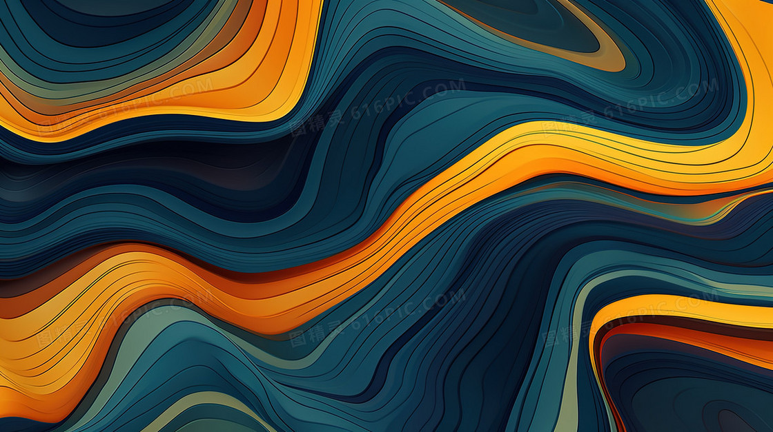 蓝橙色波浪纹路纹理插画
