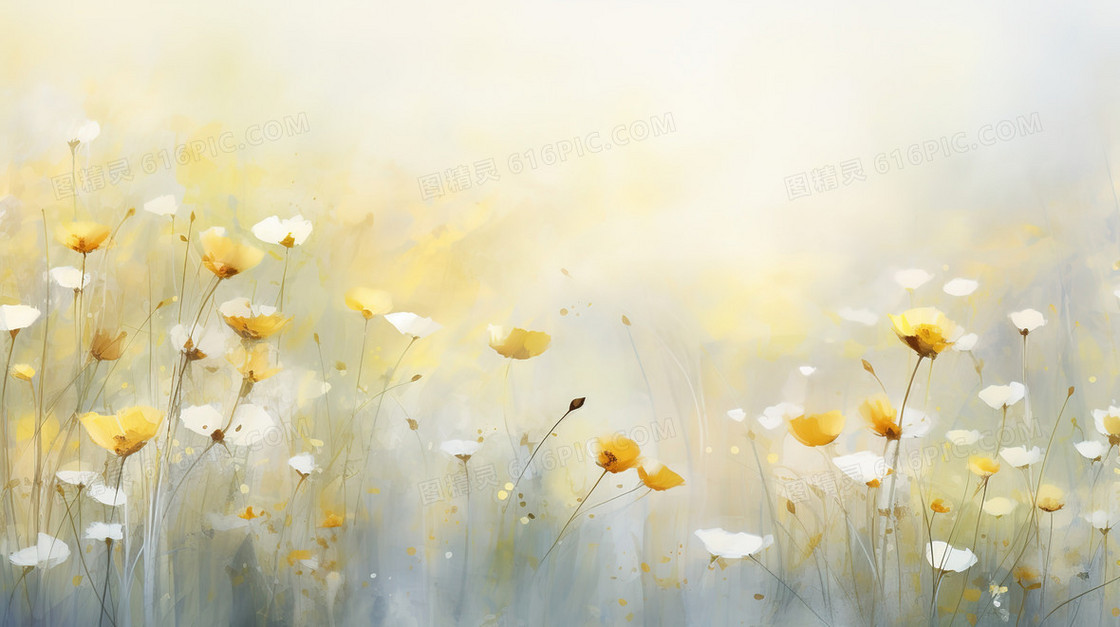 盛开的黄色小野花花海装饰插画