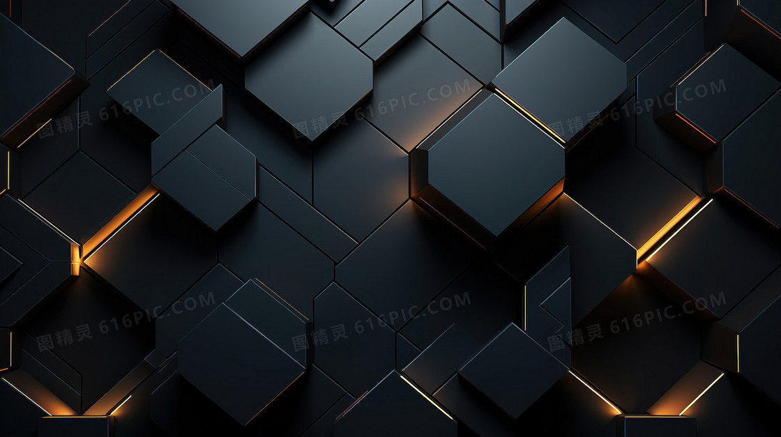 黑色3维立体几何模型插画