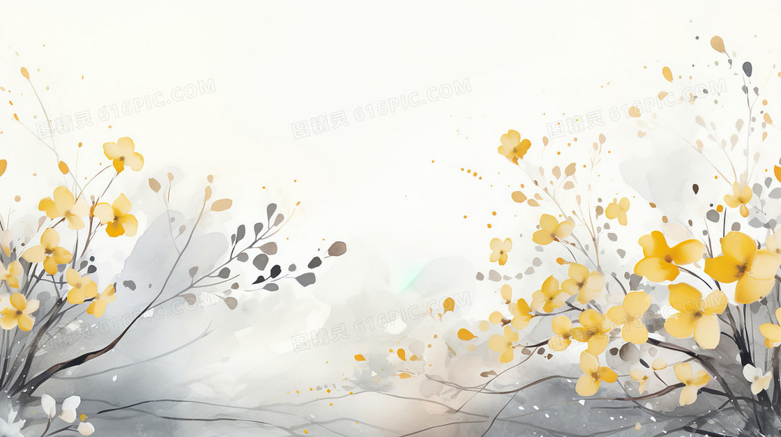 黄色花朵和灰色叶子的花朵装饰插画