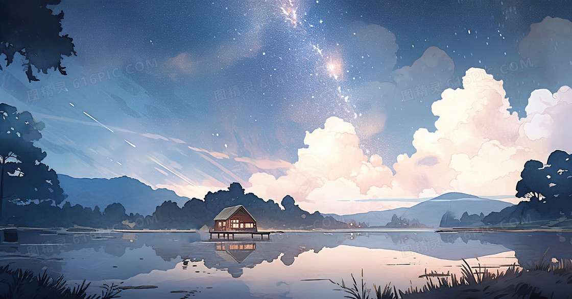 蓝天白云天空风景插画