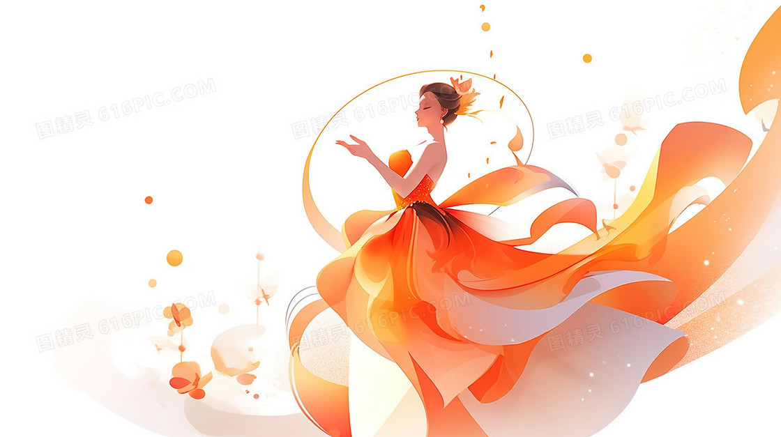 一个优雅跳舞的女生插画