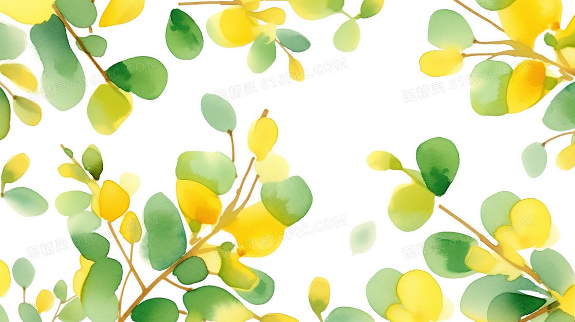 嫩黄绿色树叶清新插画