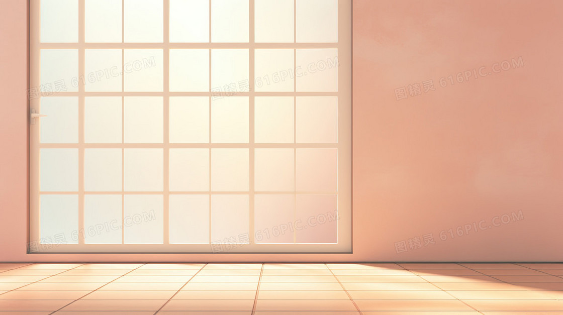 柔和粉色家居墙壁窗户插画