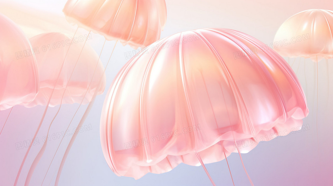 桃粉色水母柔和唯美插画