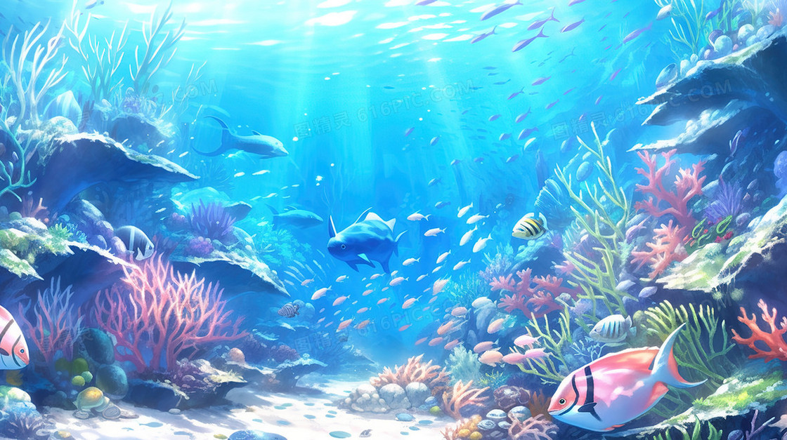七彩海底珊瑚世界插画
