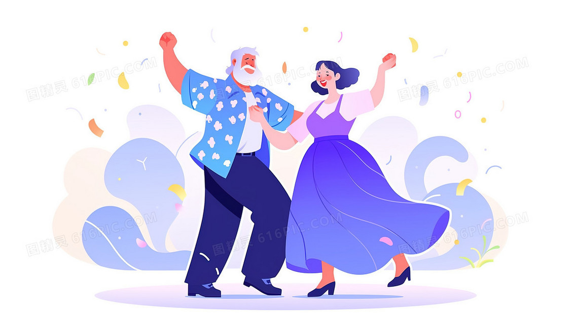 两个老年人欢呼跳舞插画