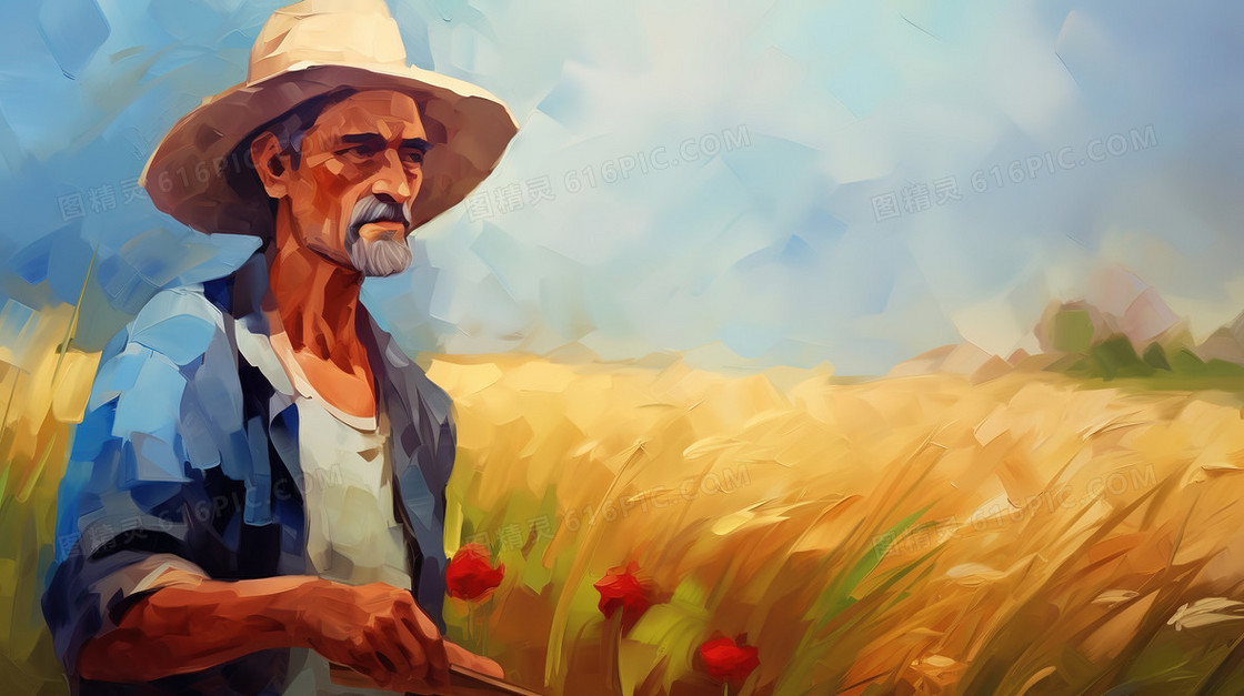 成熟的金色麦田里的农民插画