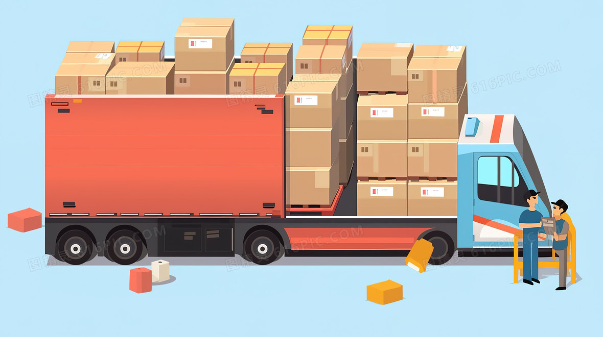 物流中心停放整齐的货车插画背景图片