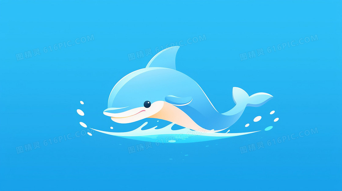可爱的海豚在海浪中嬉戏矢量扁平图插画