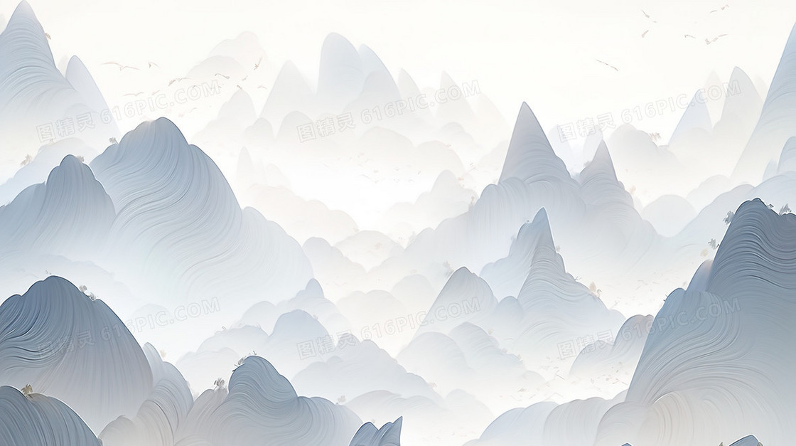 云雾中群山中国山水插画