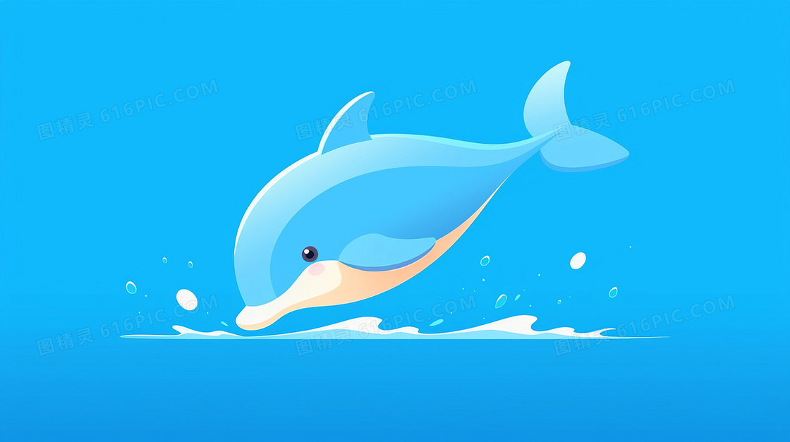 可爱的海豚在海浪中嬉戏矢量扁平图插画
