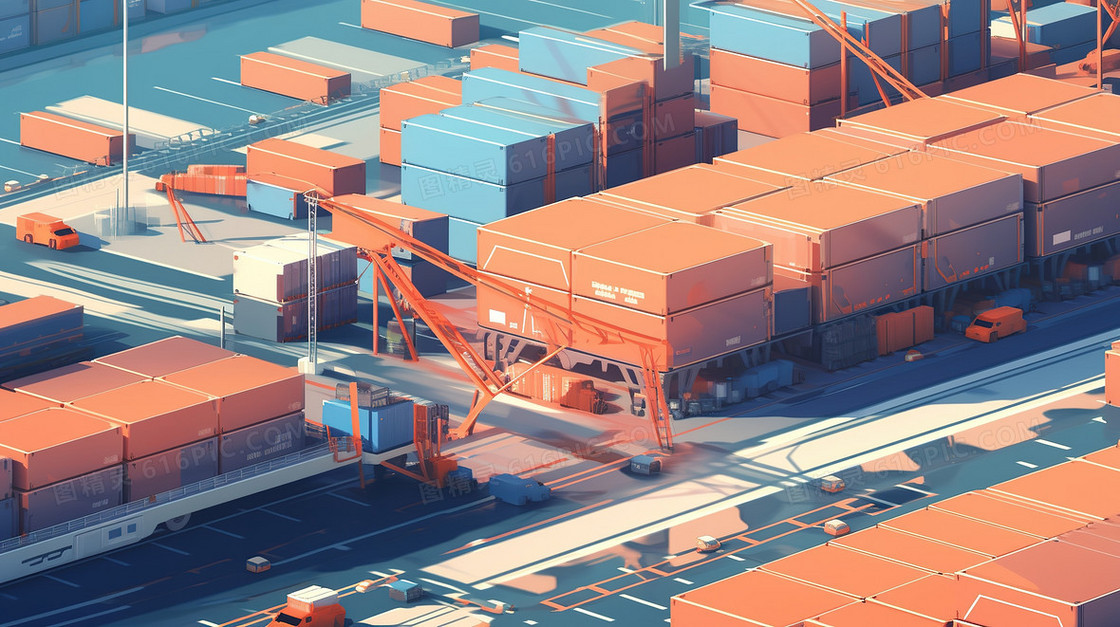 港口摆满集装箱的货柜场插画