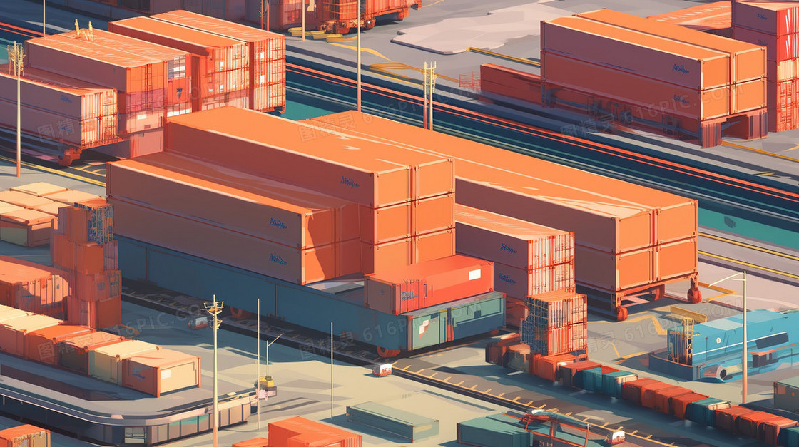 港口摆满集装箱的货柜场插画