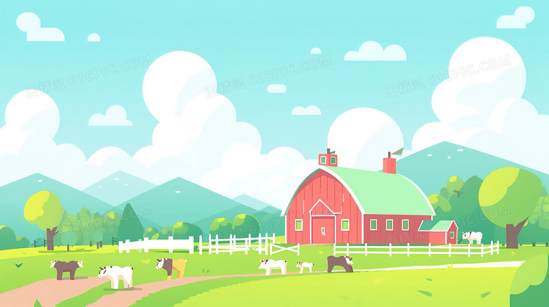 养奶牛的庄园农场插画