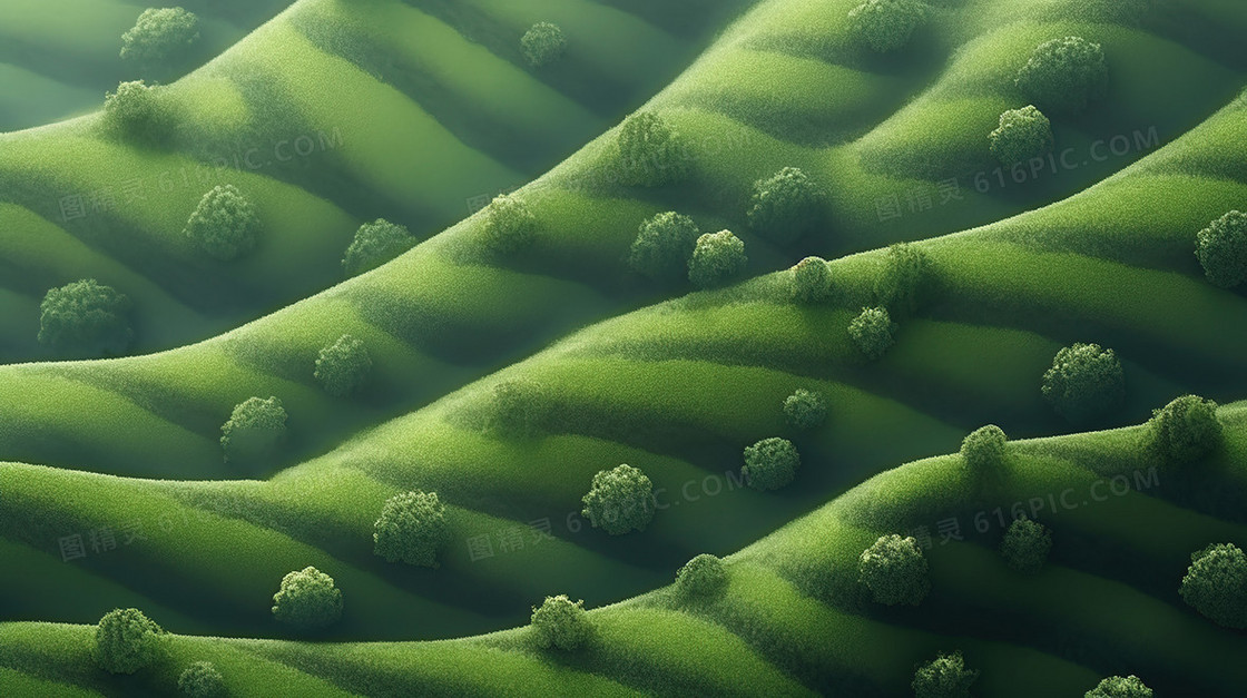 绿色山丘田野植被肌理插画