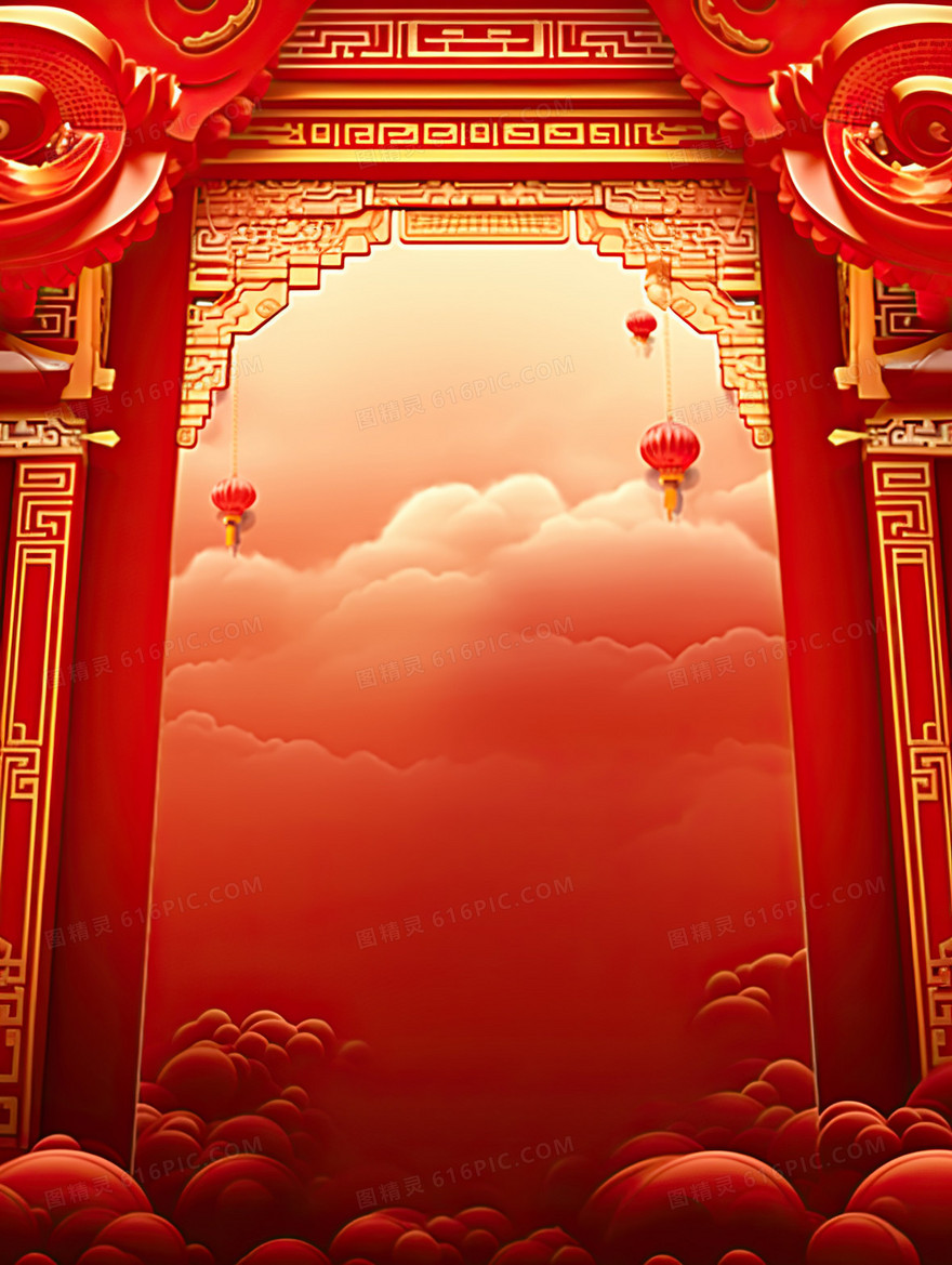 2024国潮风新年开门红喜庆龙年背景