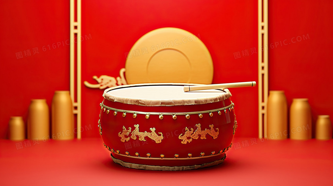 2024新年开门红喜庆龙年鼓背景