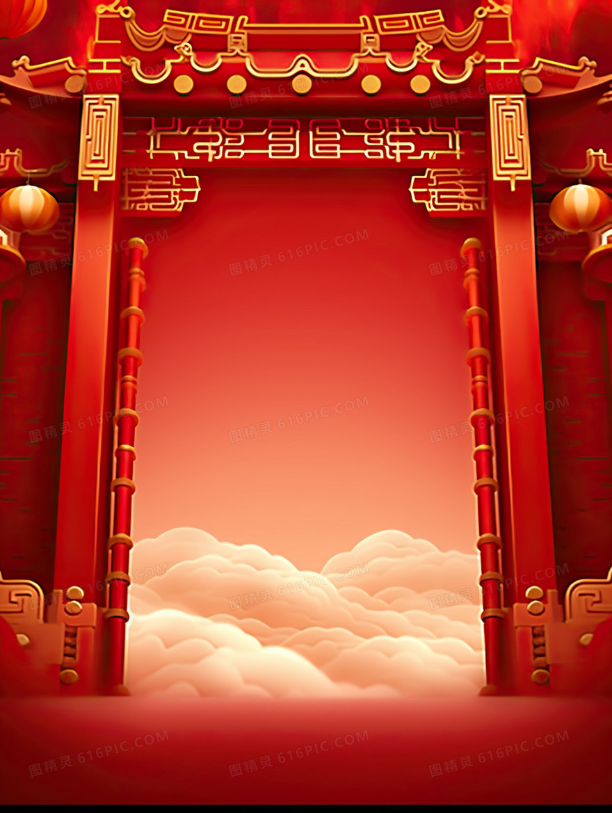 2024国潮风新年开门红喜庆龙年除夕背景