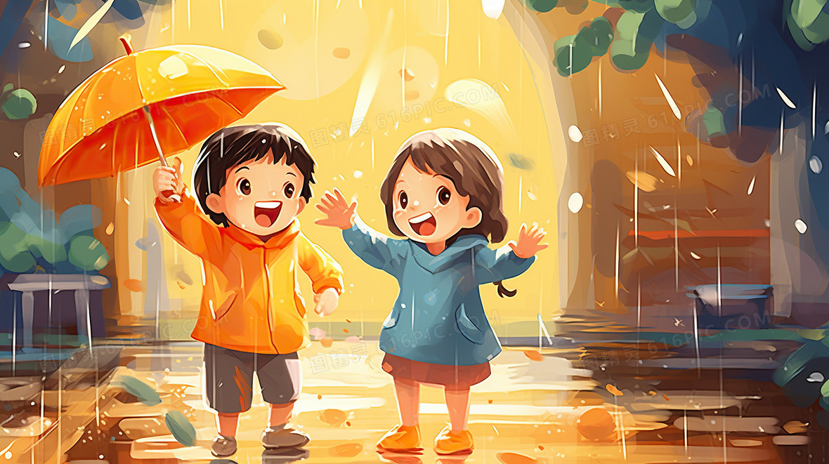 可爱的卡通小孩在荷塘上玩耍背景图片下载_2912x1632像素jpg格式_编号