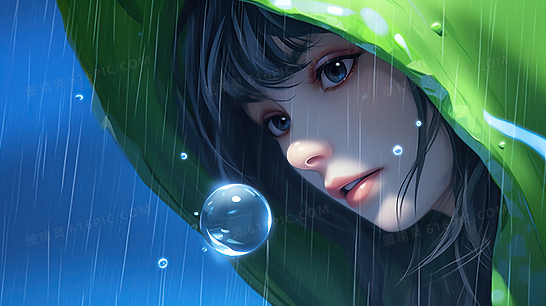 下雨天卡通小孩在雨中雨水节气插画