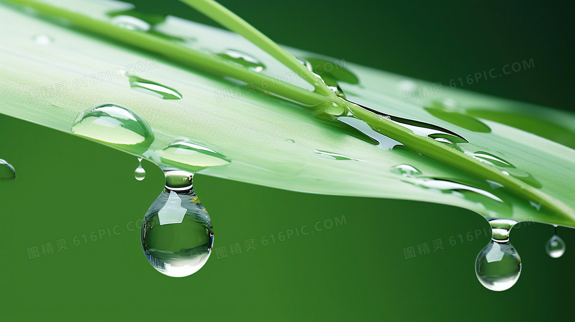 下雨天绿色植物绿植水滴露水雨水节气图片