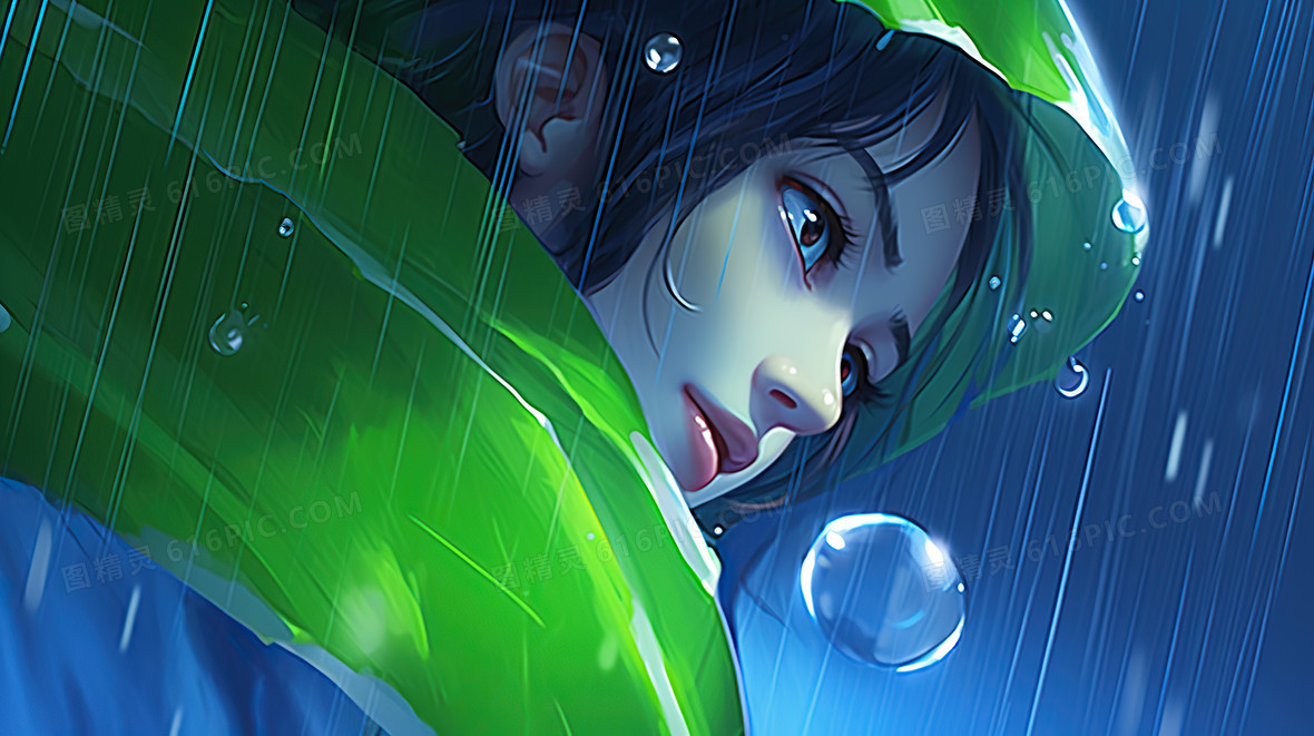 下雨天卡通小孩在雨中雨水节气插画背景图片下载_2912x1632像素JPG格式_编号z0mf8qedl_图精灵