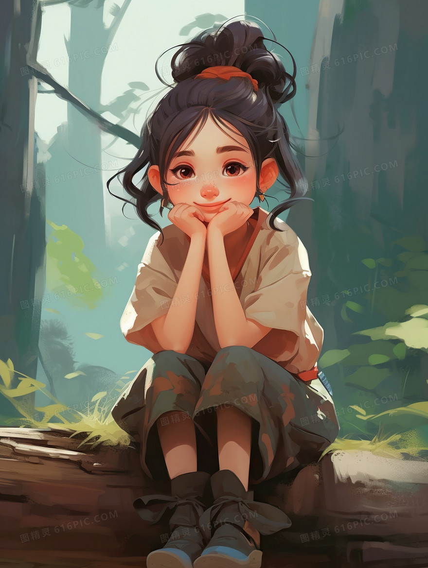 卡通小女孩少女甜美人物插画