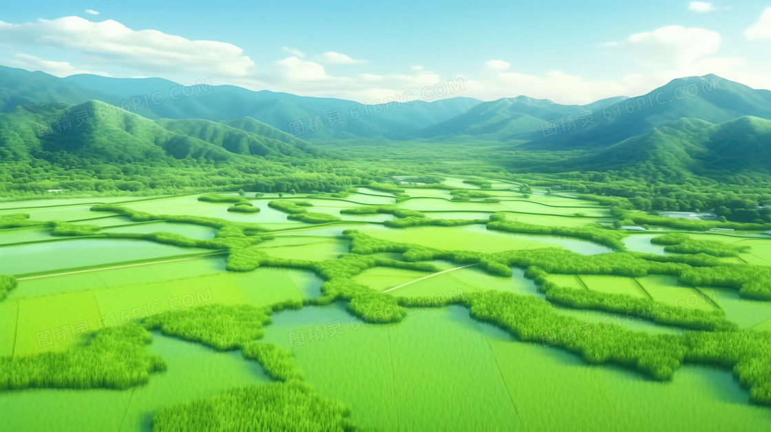 俯视绿色茂密的田野风景图片