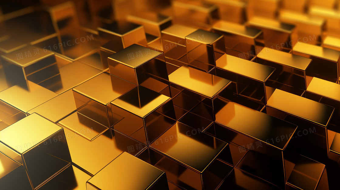 黄金立体几何方形方块背景