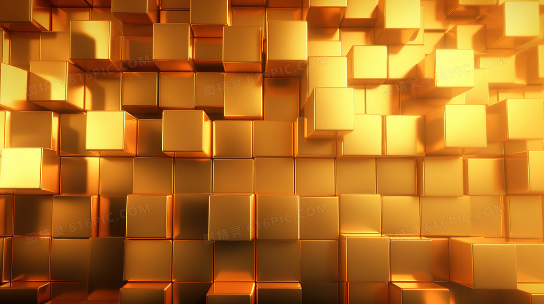黄金立体几何方形方块背景
